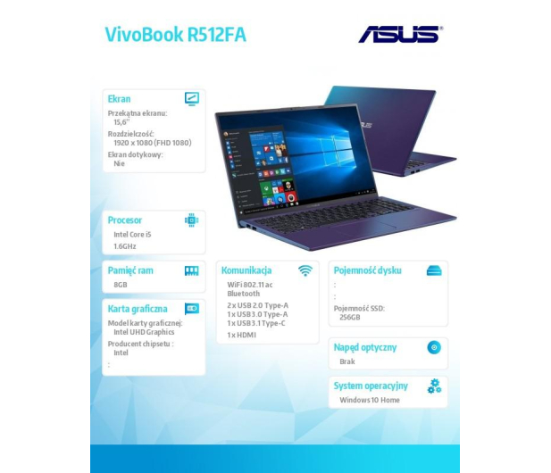 ASUS VivoBook 15 R512FA i5-8265U/8GB/256/Win10 Peacock - 498164 - zdjęcie 2